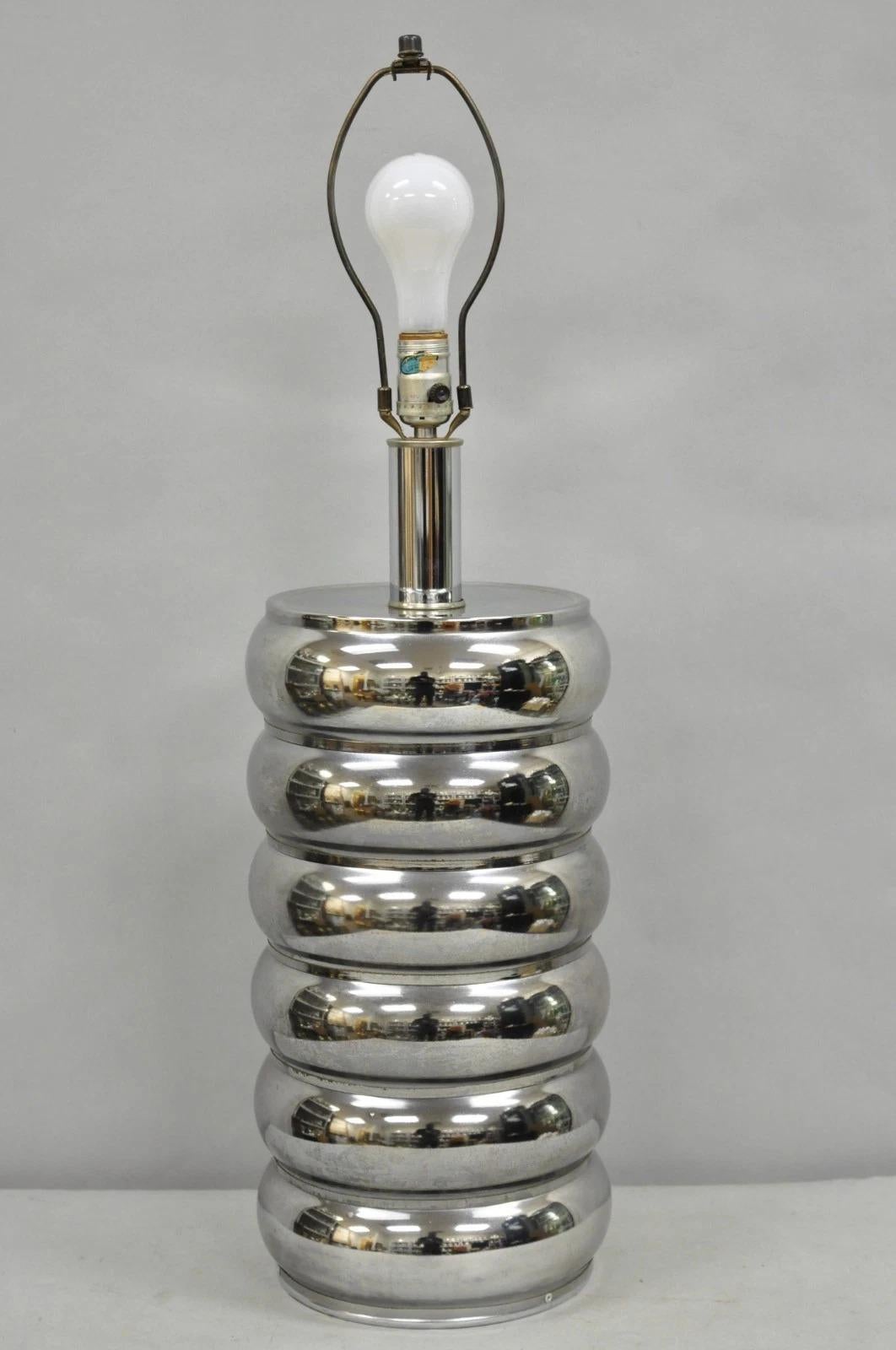 Vintage Mid Century Modern George Kovacs Stacked Ball Chrome Gunmetal Table Lamp For Sale 6