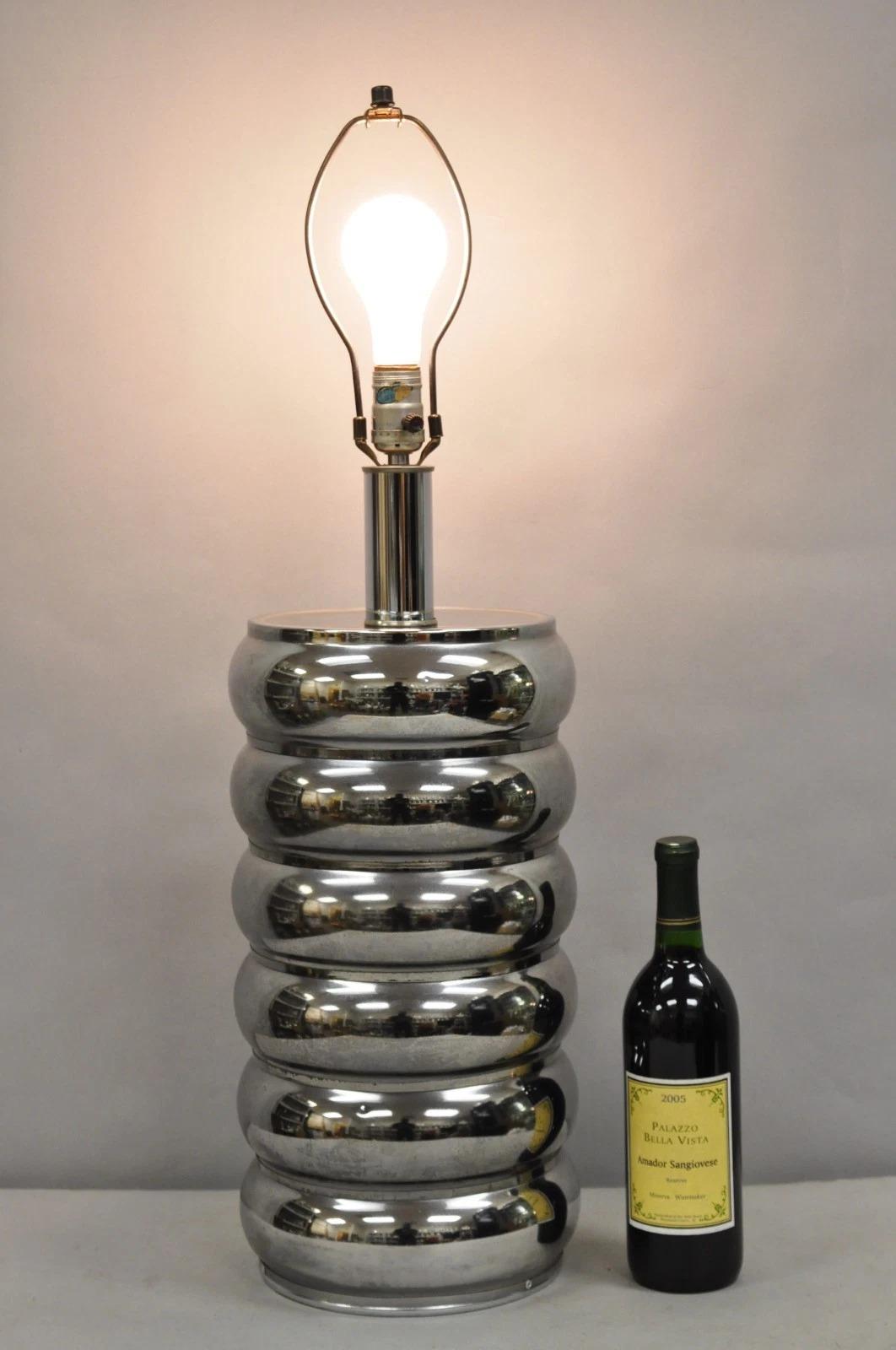 Vintage Mid Century Modern George Kovacs Stacked Ball Chrome Gunmetal Table Lamp. Circa Late 20th Century. Measurements: 31