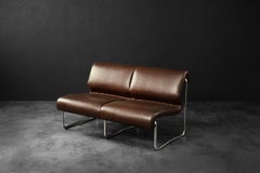 Vintage Mid-Century Modern German 2-Seater Brown Steel Frame Lounge Sofa, 1970s