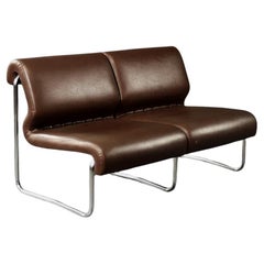 Vintage Mid-Century Modern German 2-Seater Brown Steel Frame Lounge Sofa, 1970s