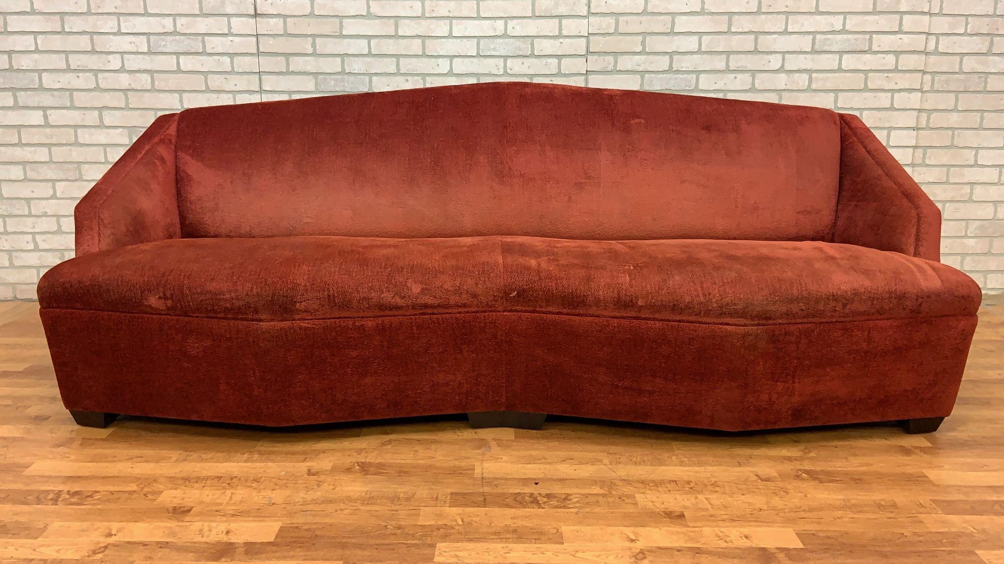 Hand-Crafted Vintage Mid-Century Modern Gio Ponte Style 3 Seat Velvet Sofa by Angelo Donghia
