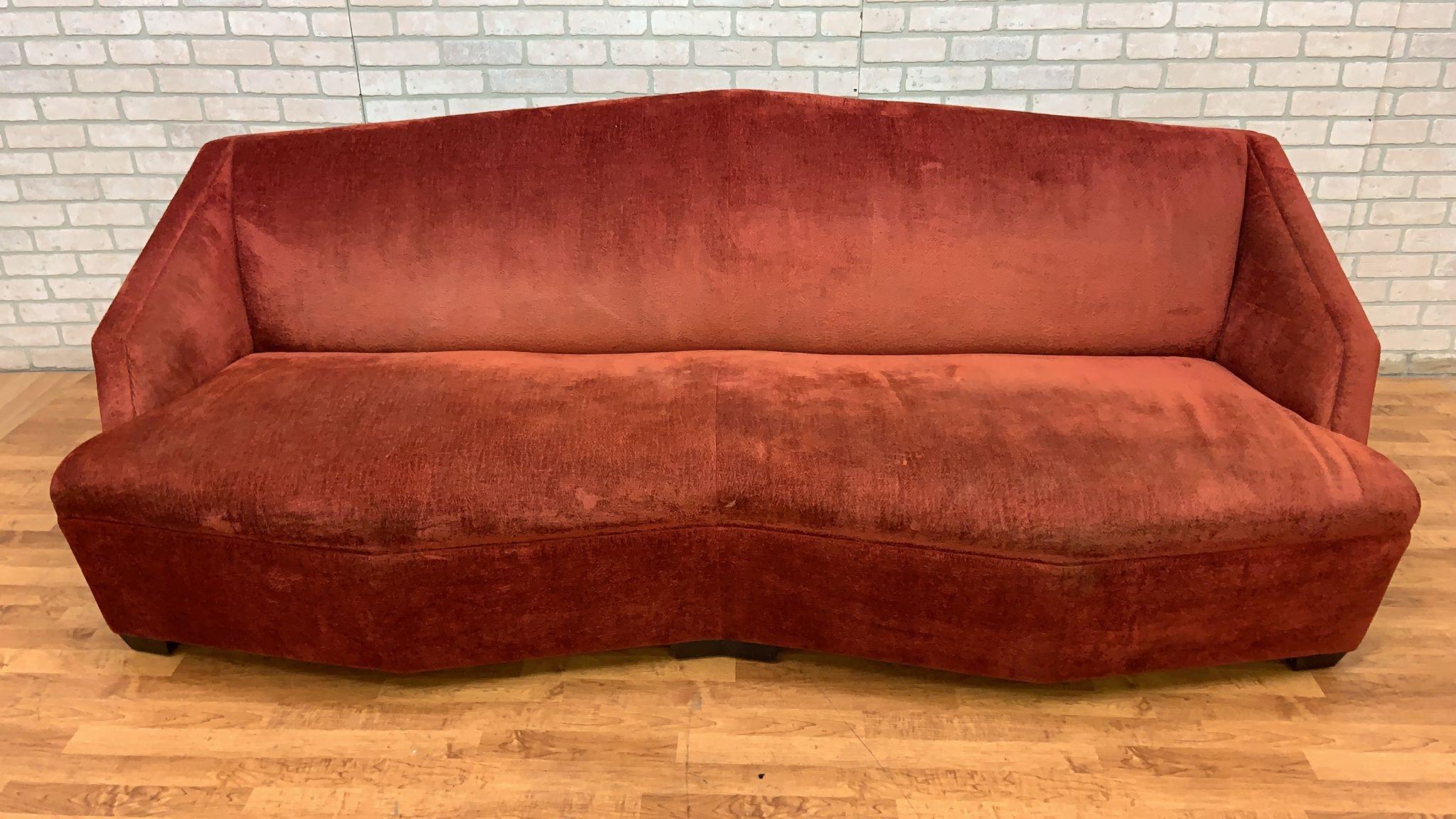 Vintage Mid-Century Modern Gio Ponte Style 3 Seat Velvet Sofa by Angelo Donghia In Good Condition In Chicago, IL