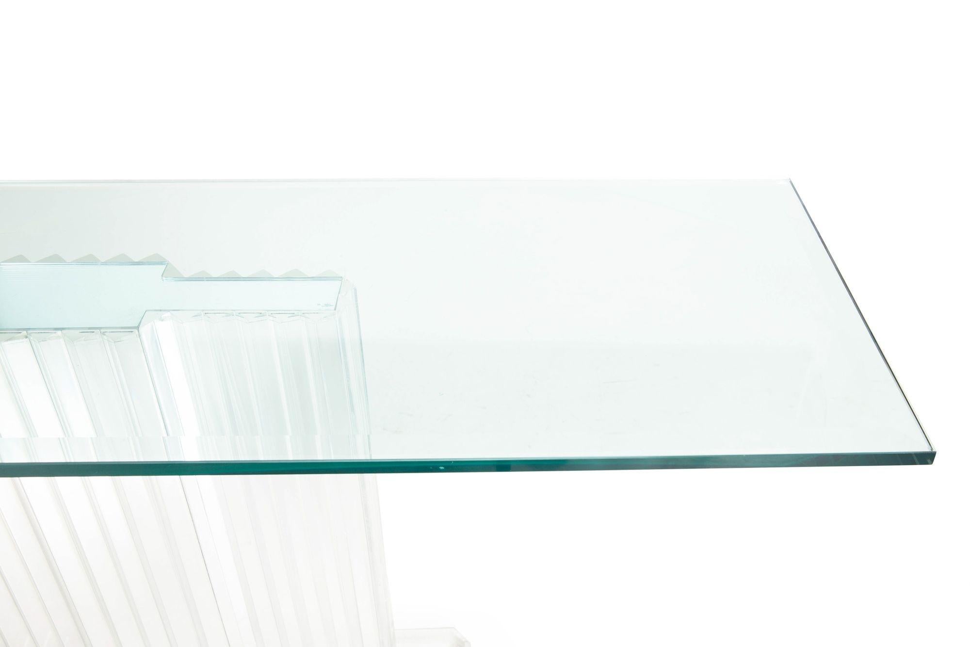 Vintage Mid-Century Modern Glass and Lucite Skyscraper Console Table For Sale 2
