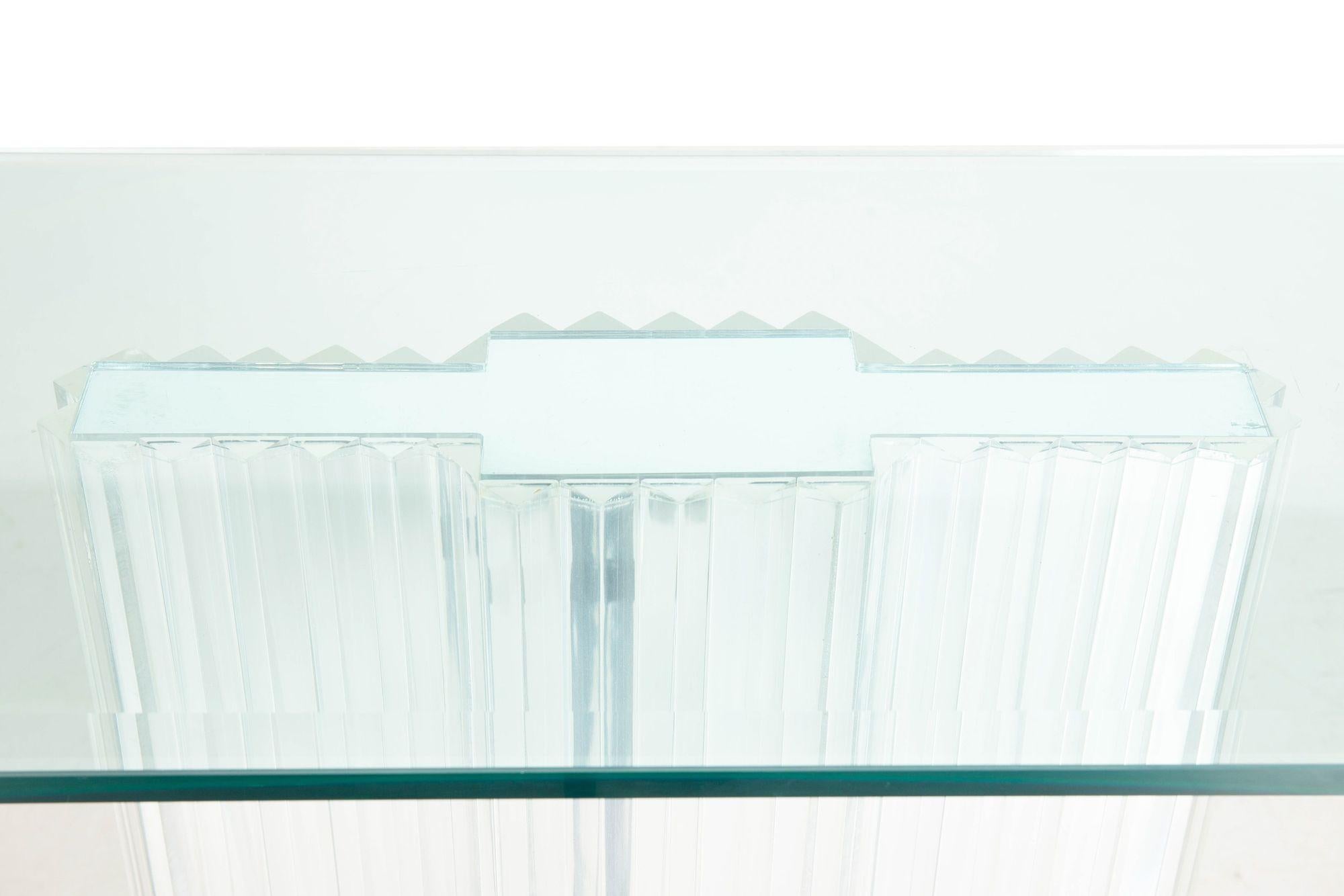 Vintage Mid-Century Modern Glass and Lucite Skyscraper Console Table For Sale 3
