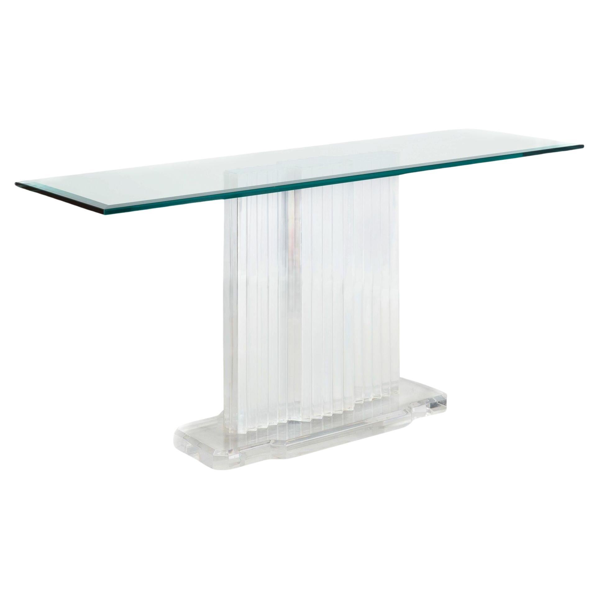 Vintage Mid-Century Modern Glass and Lucite Skyscraper Console Table For Sale