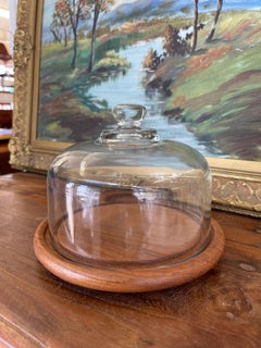 Vintage Mid-Century Modern Glass and Teak Cheese Dome by Goodwood Thailand.