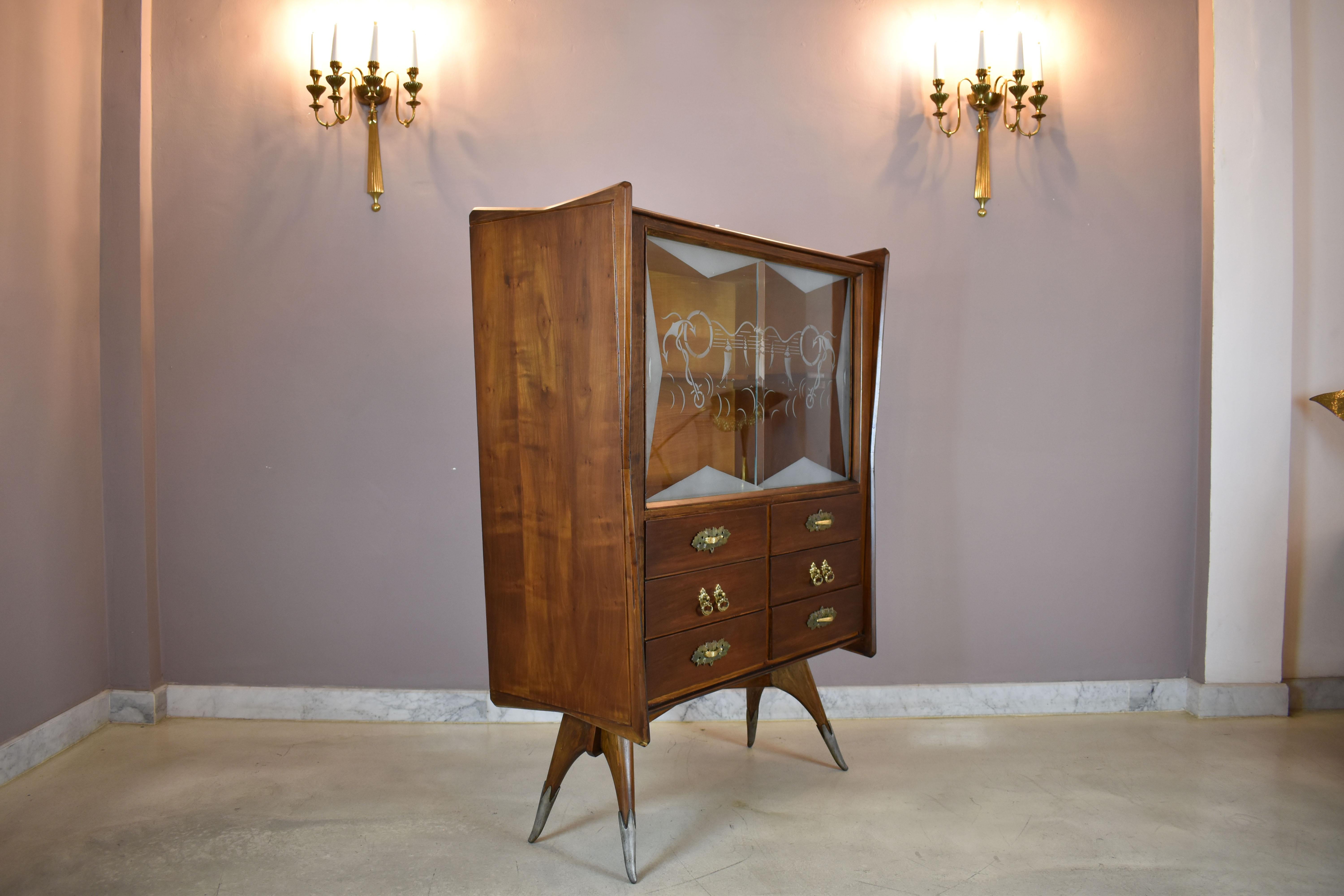 Vintage Mid-Century Modern Glass-Frosted Cabinet, Italy, 1950s In Good Condition For Sale In Paris, FR