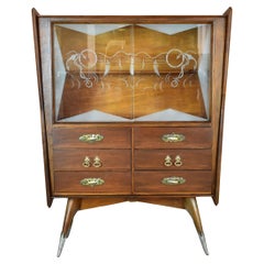 Vintage Mid-Century Modern Glass-Frosted Cabinet, Italy, 1950s