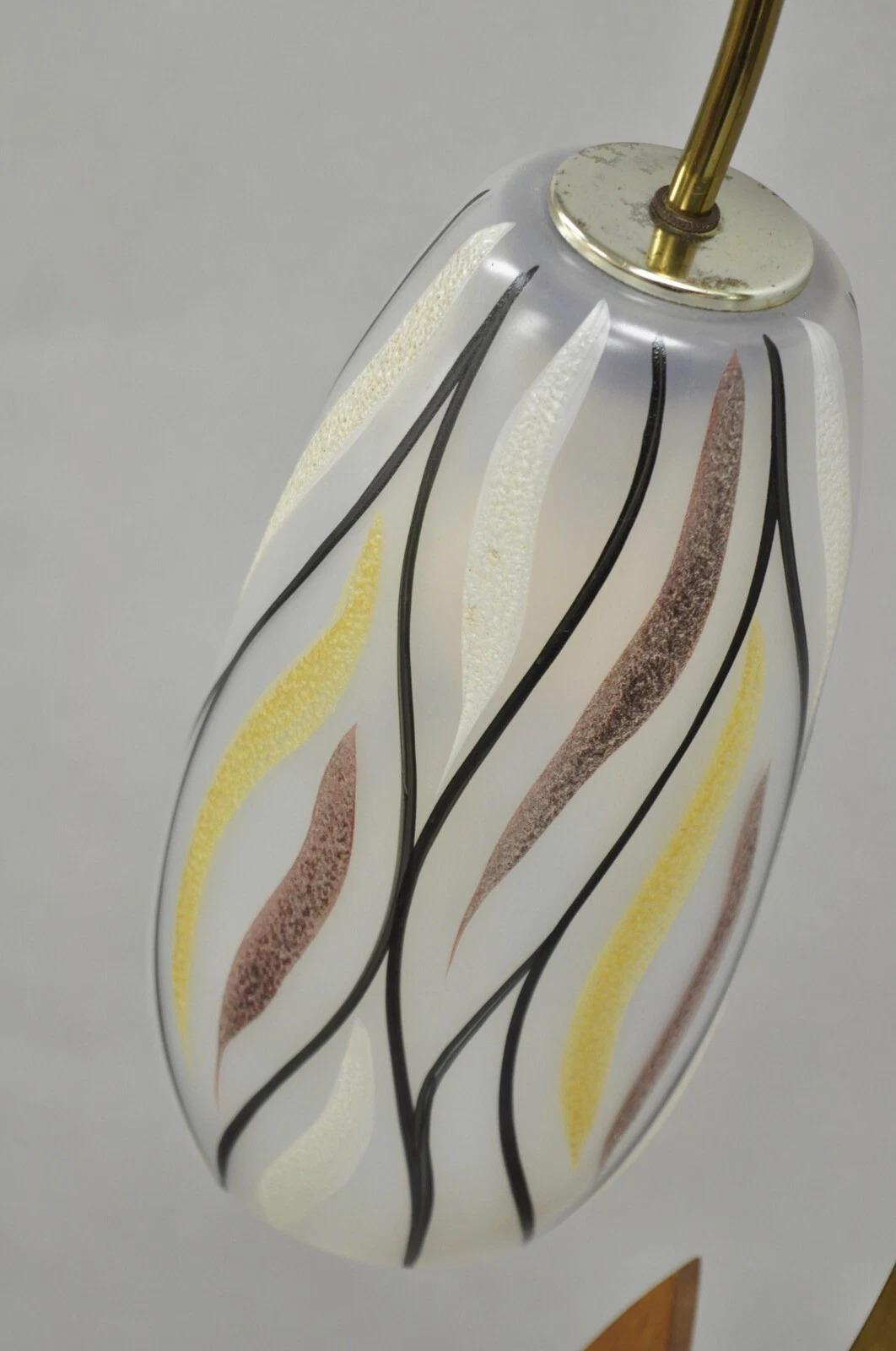 Vintage Mid Century Modern Glass Shade Walnut Tulip Leaf Tall Table Lamp In Good Condition For Sale In Philadelphia, PA