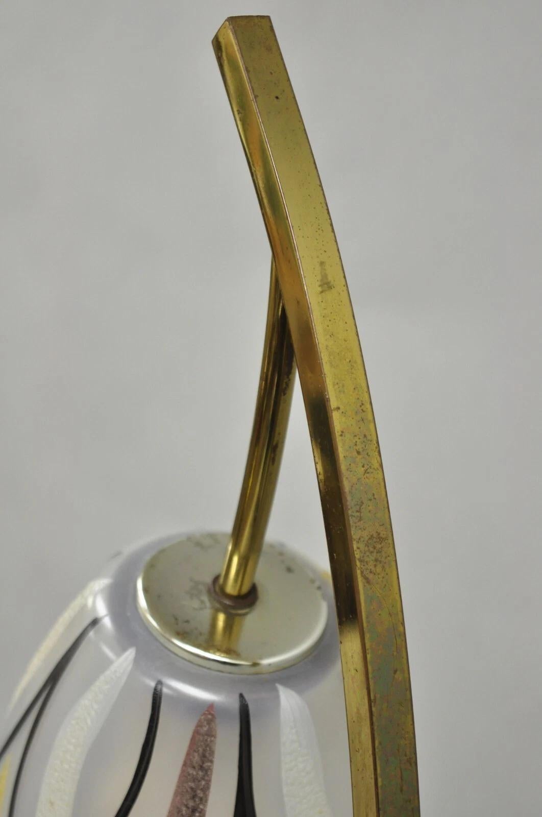 20th Century Vintage Mid Century Modern Glass Shade Walnut Tulip Leaf Tall Table Lamp For Sale