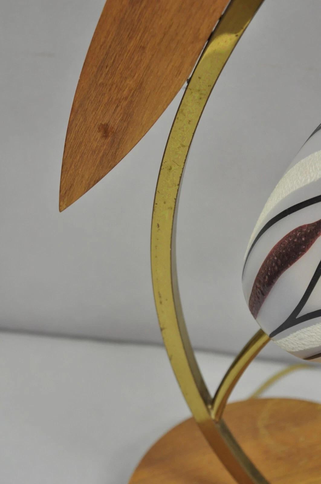 Vintage Mid Century Modern Glass Shade Walnut Tulip Leaf Tall Table Lamp For Sale 1