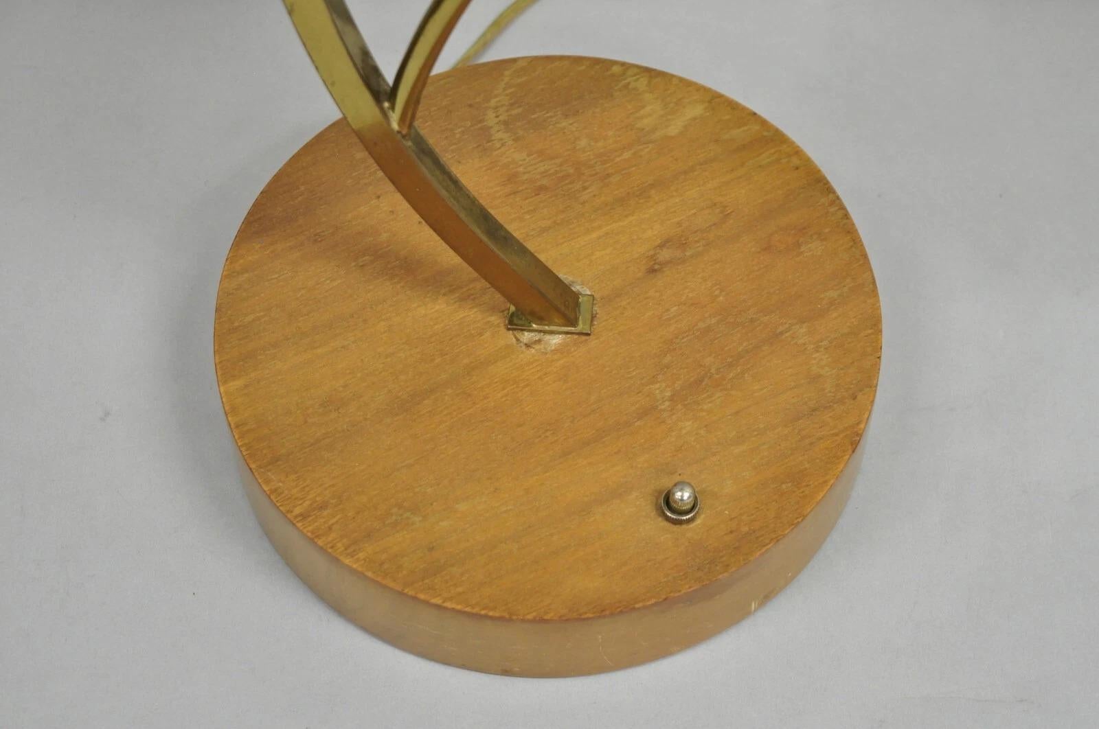 Vintage Mid Century Modern Glass Shade Walnut Tulip Leaf Tall Table Lamp For Sale 2