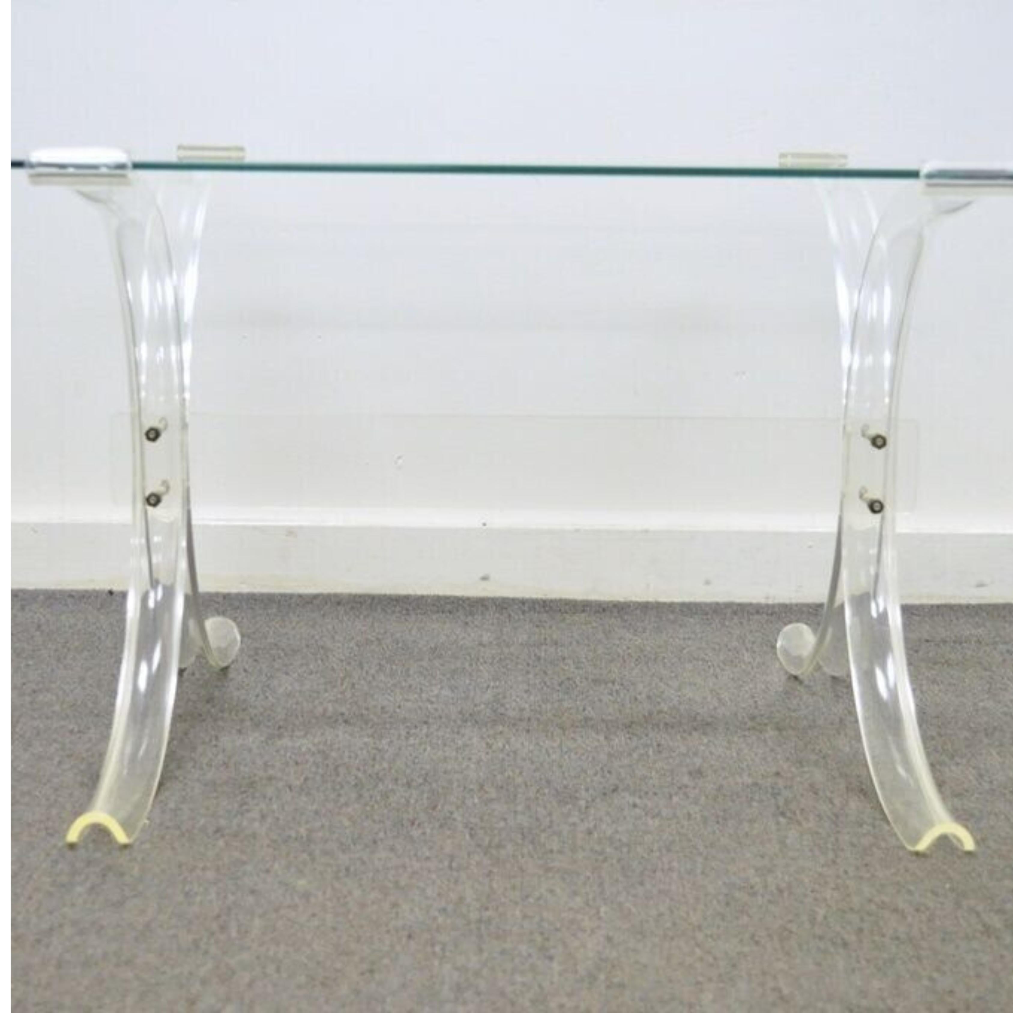 Vintage Mid Century Modern Glass Top Lucite X Form Butterfly Side End Table For Sale 7