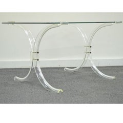 Vintage Mid Century Modern Glass Top Lucite X Form Butterfly Side End Table