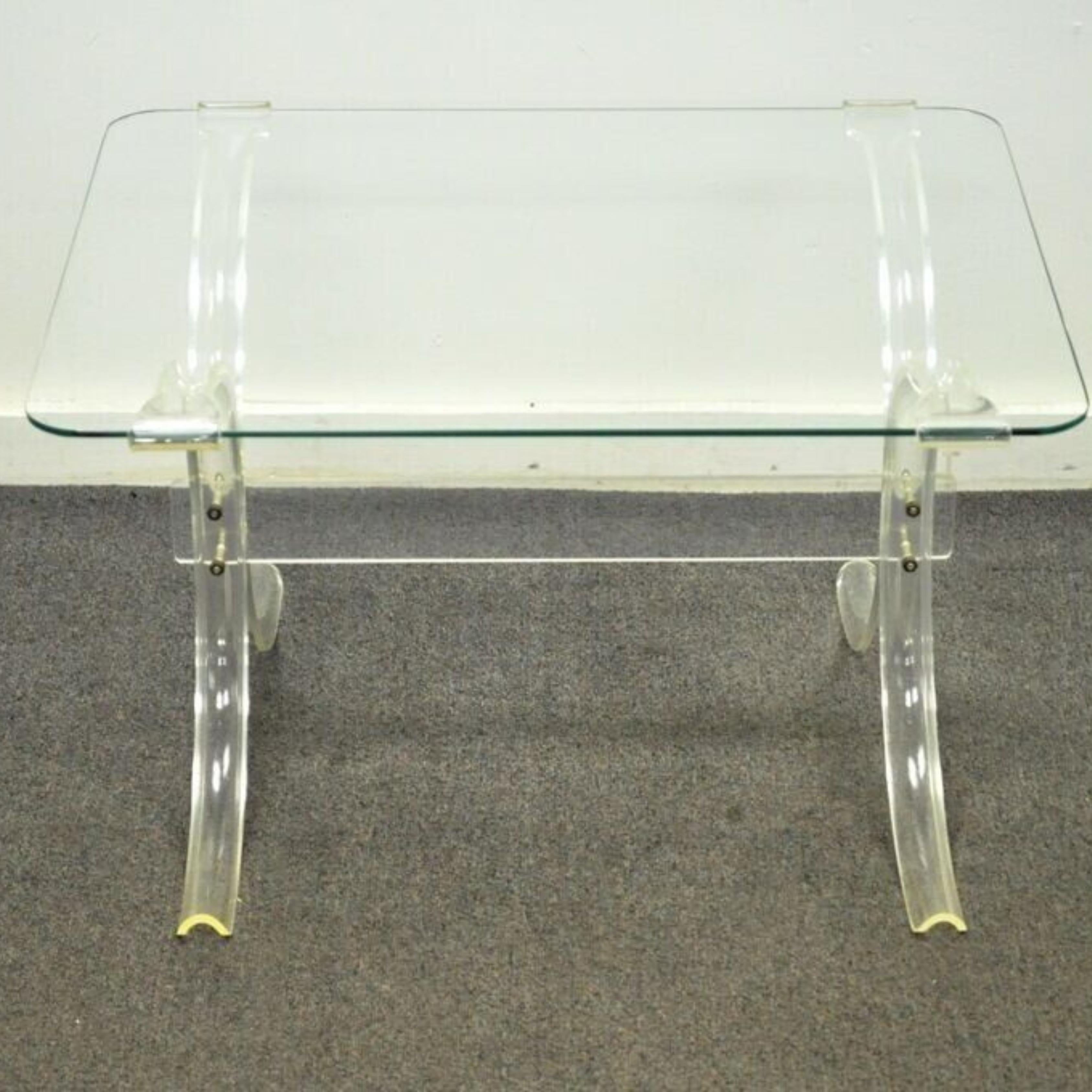 Mid-Century Modern Vintage Mid Century Modern Glass Top Lucite X Form Butterfly Side End Table For Sale