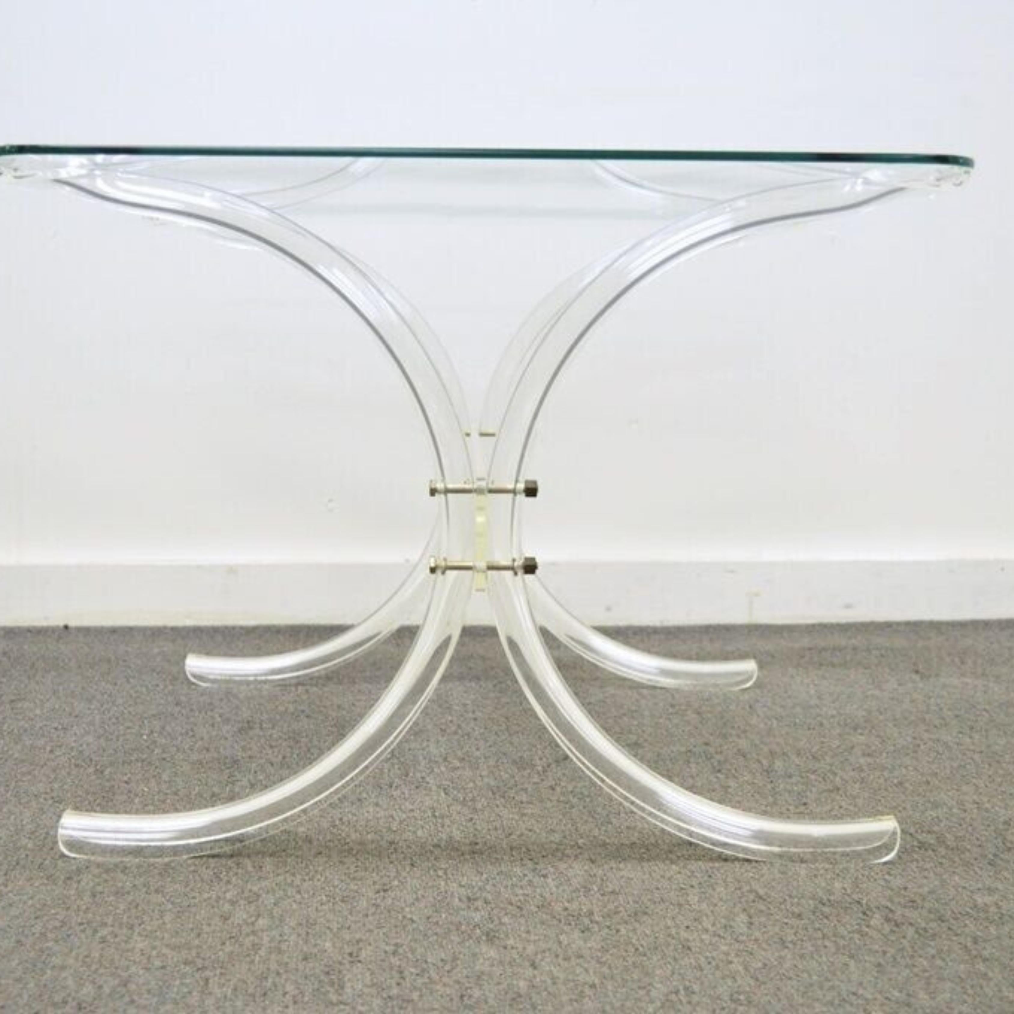 20th Century Vintage Mid Century Modern Glass Top Lucite X Form Butterfly Side End Table For Sale