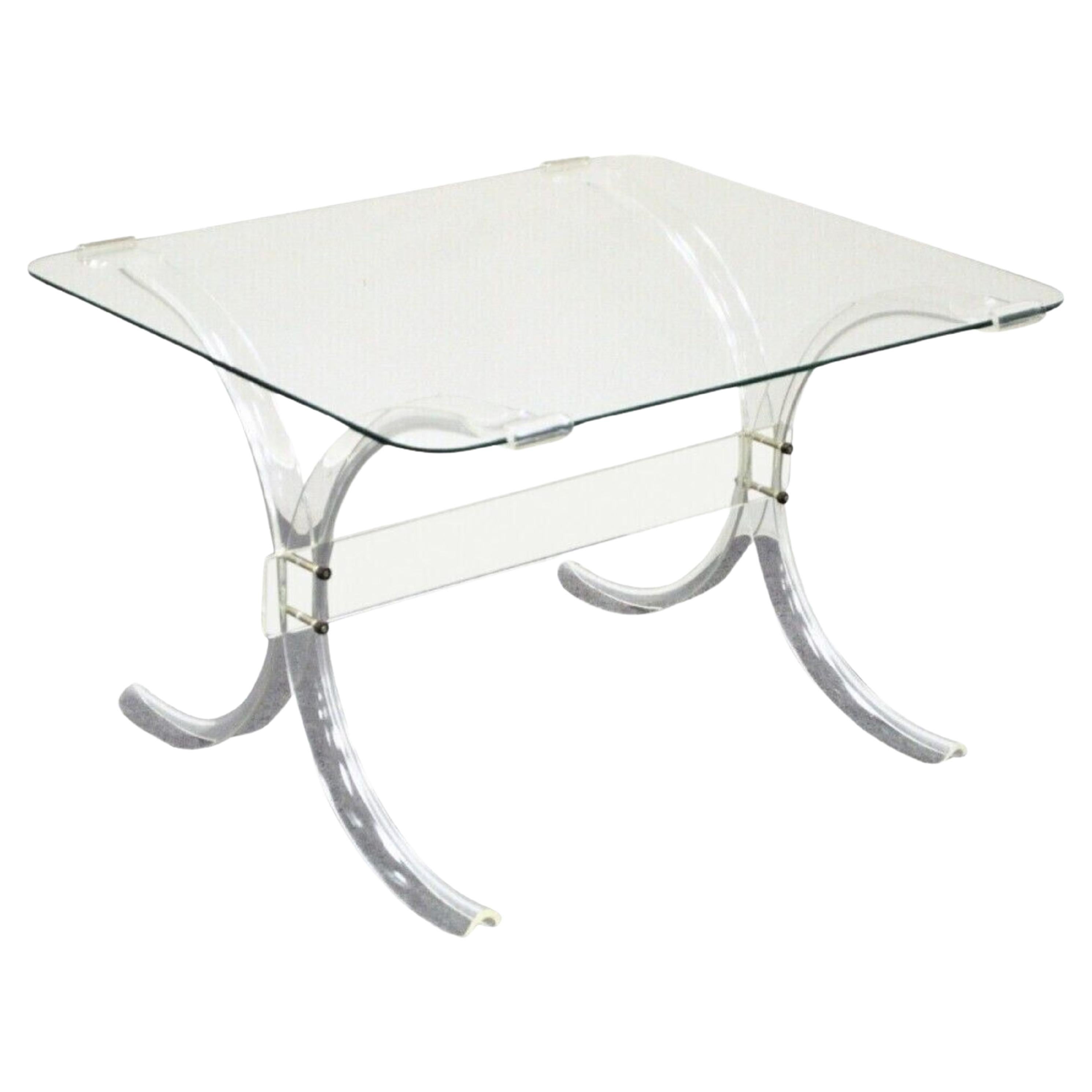 Vintage Mid Century Modern Glass Top Lucite X Form Butterfly Side End Table For Sale