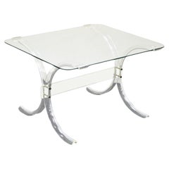 Retro Mid Century Modern Glass Top Lucite X Form Butterfly Side End Table