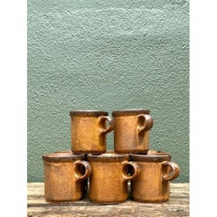 Vintage Mid-Century Modern Glazed Ceramic Coffee Mugs - Set of 8