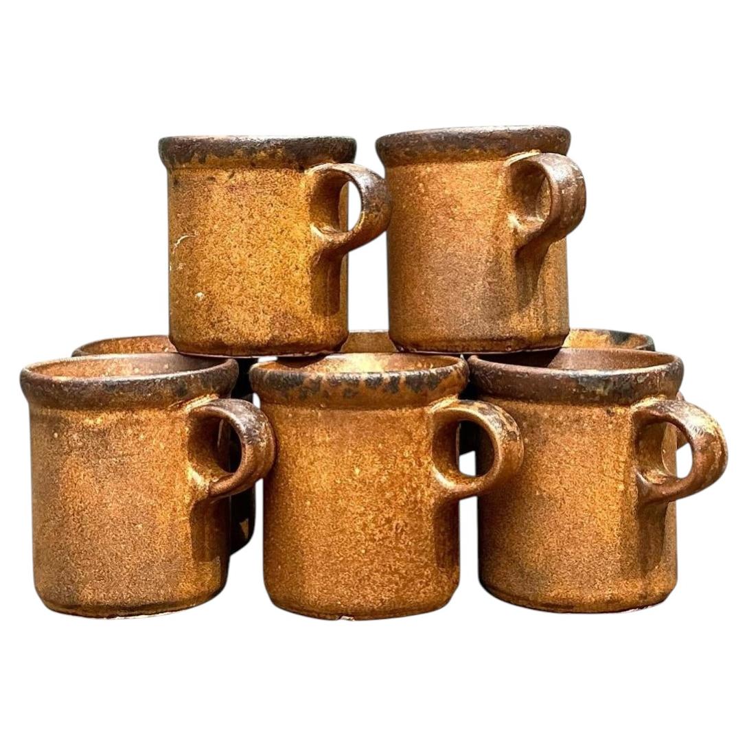 Vintage Mid-Century Modern Glazed Ceramic Coffee Mugs - Set of 8