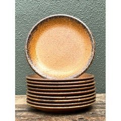Vintage Mid-Century Modern Glazed Ceramic Dinner Plates - Set of 10