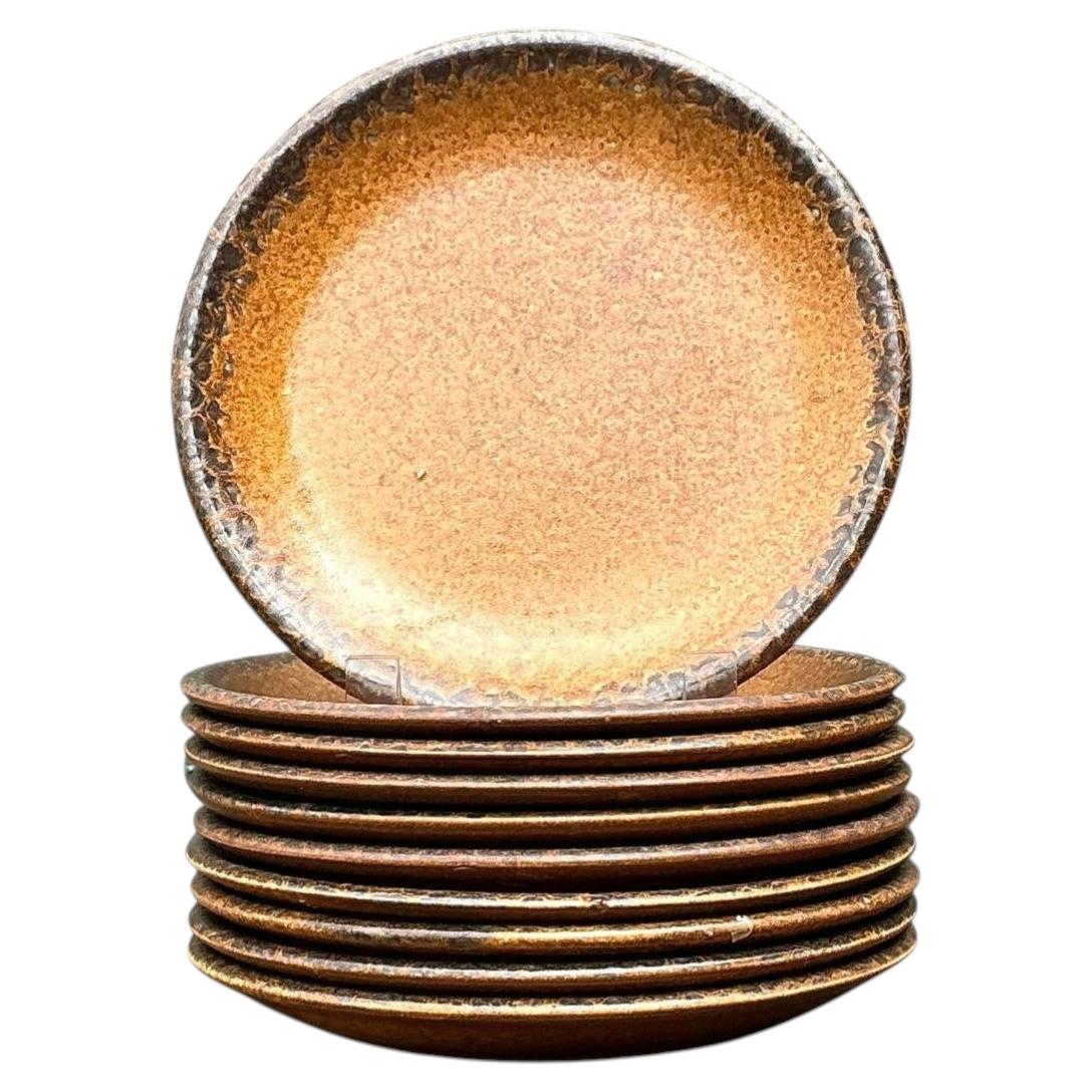 Vintage Mid-Century Modern Glazed Ceramic Dinner Plates - Set of 10