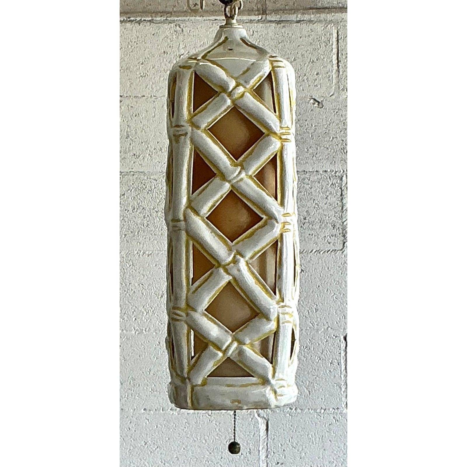 Vintage Mid-Century Modern Glasierte Keramik Hängende Spalier Laterne (Moderne der Mitte des Jahrhunderts) im Angebot