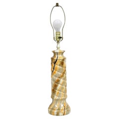 Lampe de table à colonne orange en faux marbre, Vintage Mid Century Modern Glazed Pottery