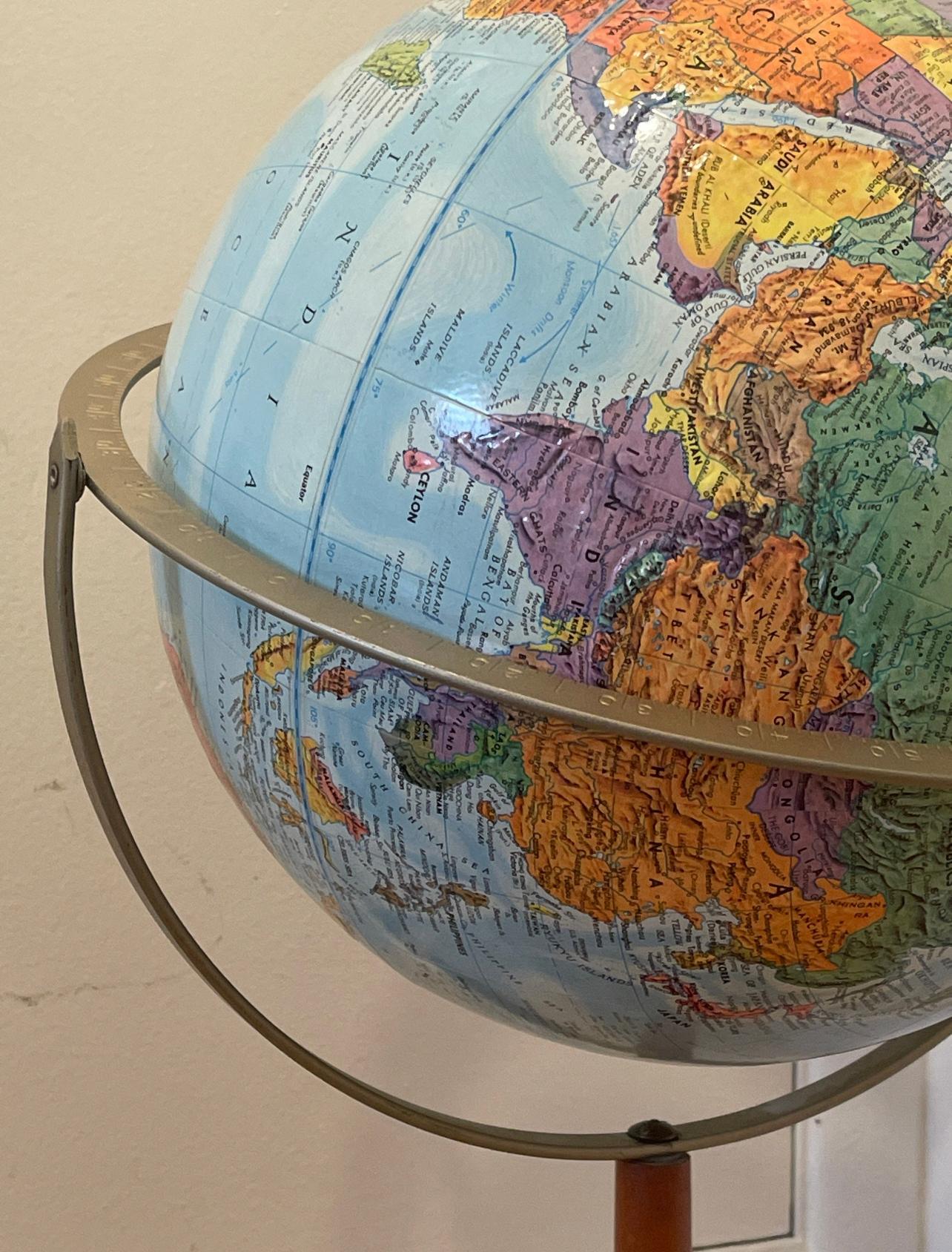 Vintage Mid Century Modern Globe Stand Decor Retro Wood Petal Map World Seattle For Sale 1