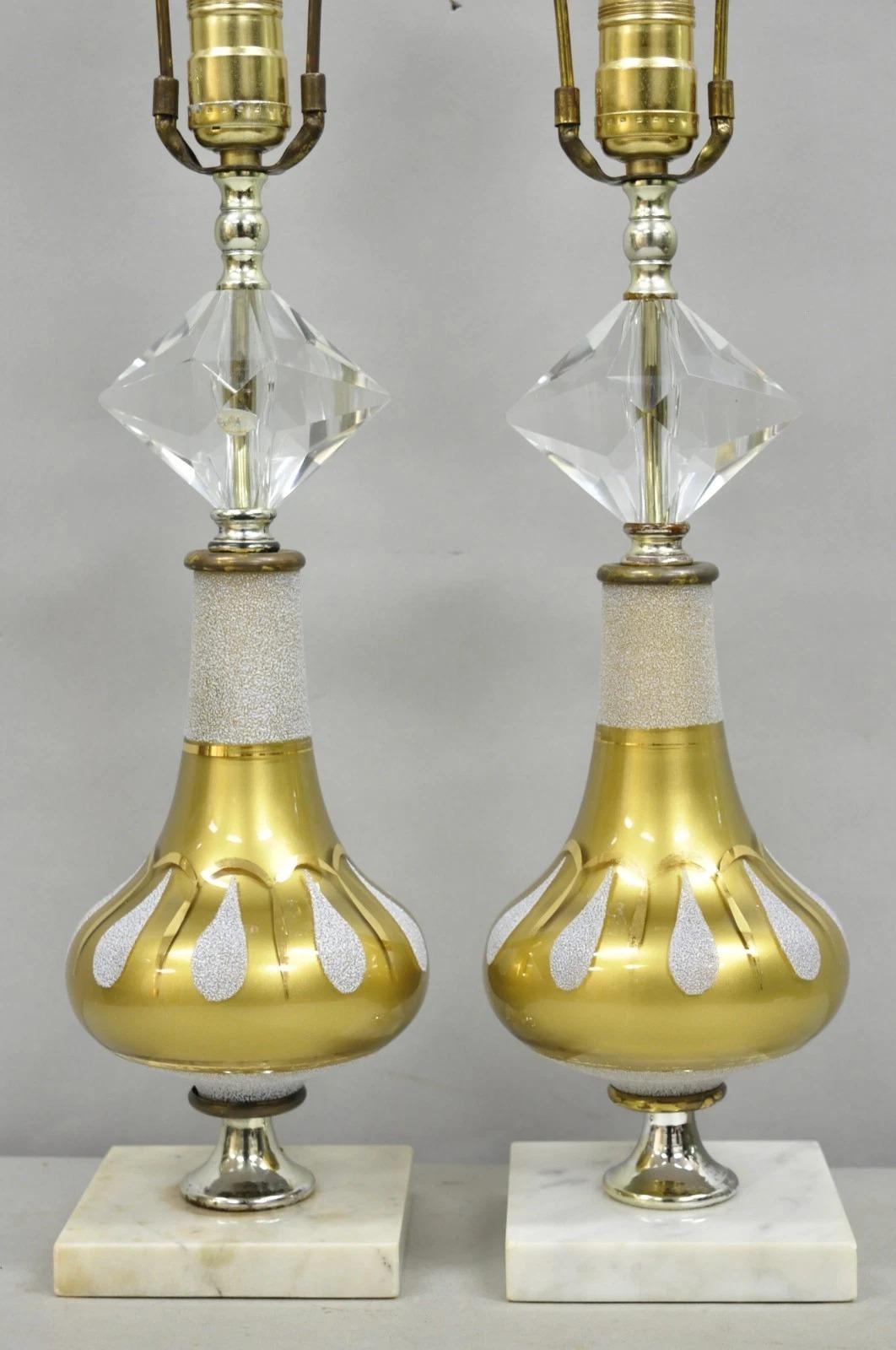 Mid-Century Modern Vintage Mid Century Modern Gold Teardrop Diamond Vanity Table Lamps - a Pair For Sale