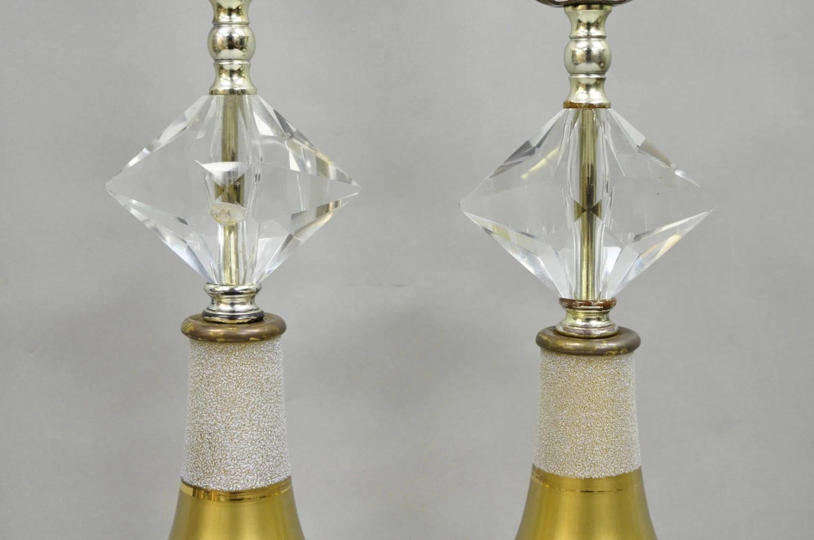 Unknown Vintage Mid Century Modern Gold Teardrop Diamond Vanity Table Lamps - a Pair For Sale