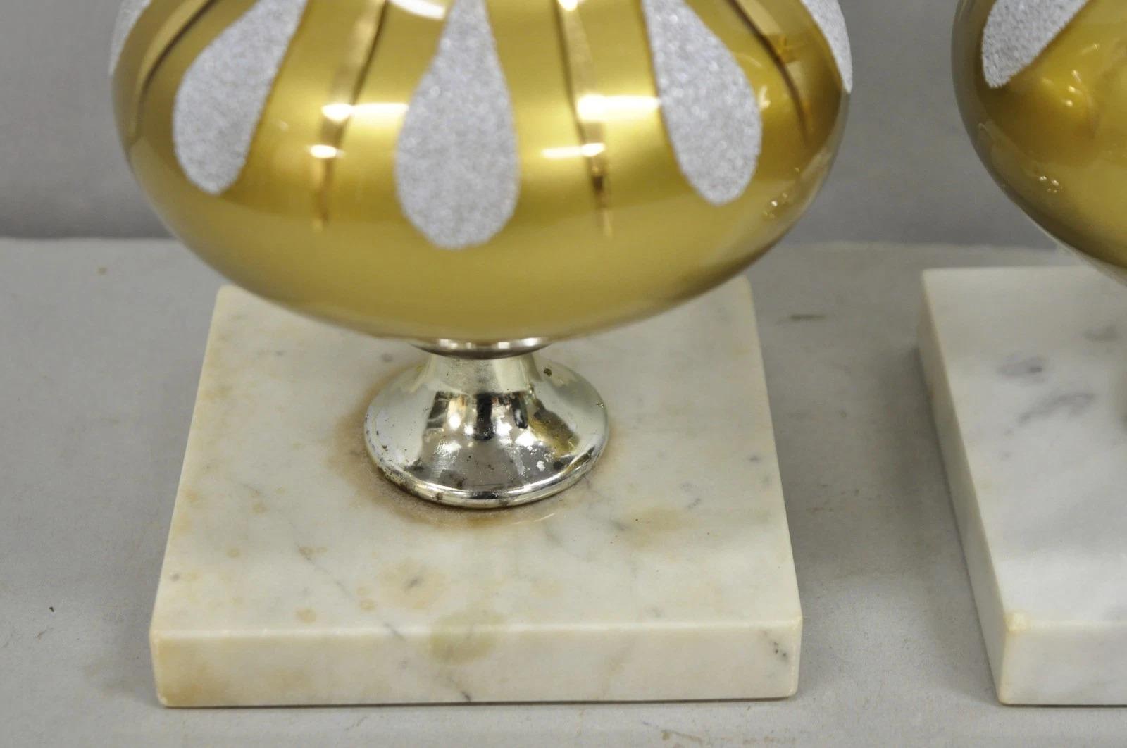 Vintage Mid Century Modern Gold Teardrop Diamond Vanity Table Lamps - a Pair For Sale 1