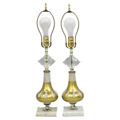 Vintage Mid Century Modern Gold Teardrop Diamond Vanity Table Lamps - a Pair