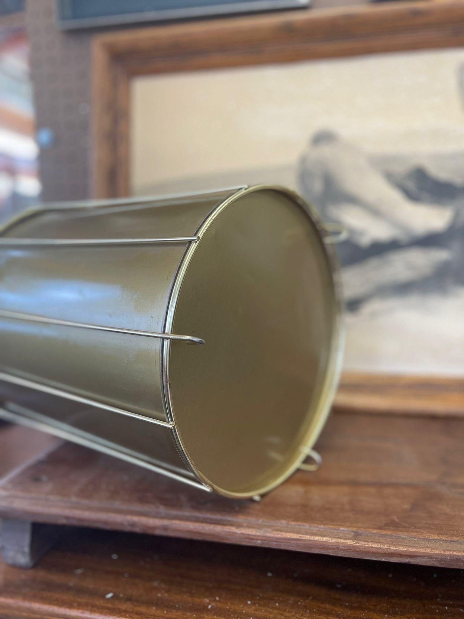 Metal Vintage Mid Century Modern Gold Toned Trash Bin For Sale