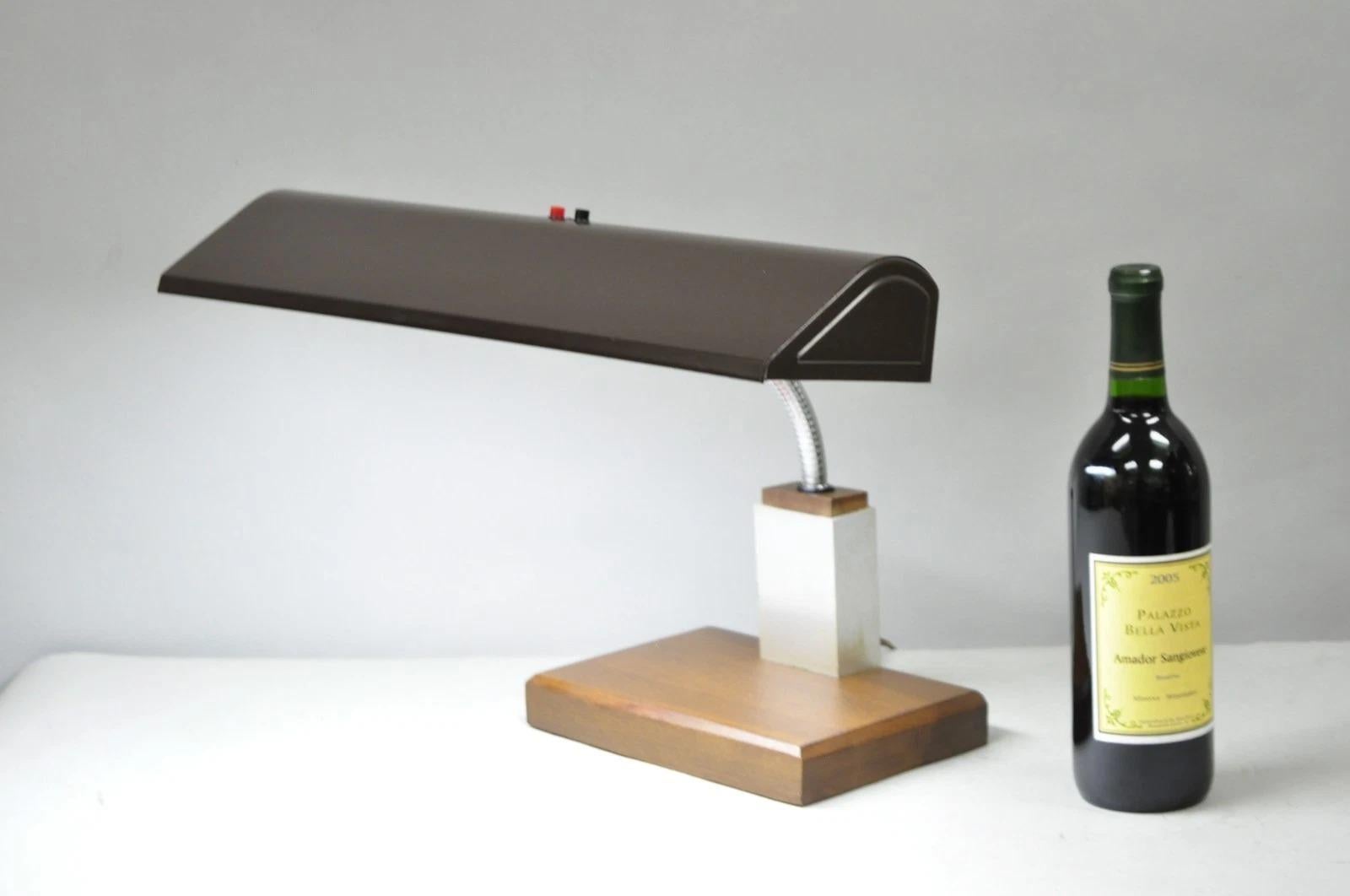 Vintage Mid Century Modern Gooseneck Walnut Base Brown 