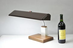 Vintage Mid Century Modern Gooseneck Walnut Base Brown Mad Men Desk Lamp