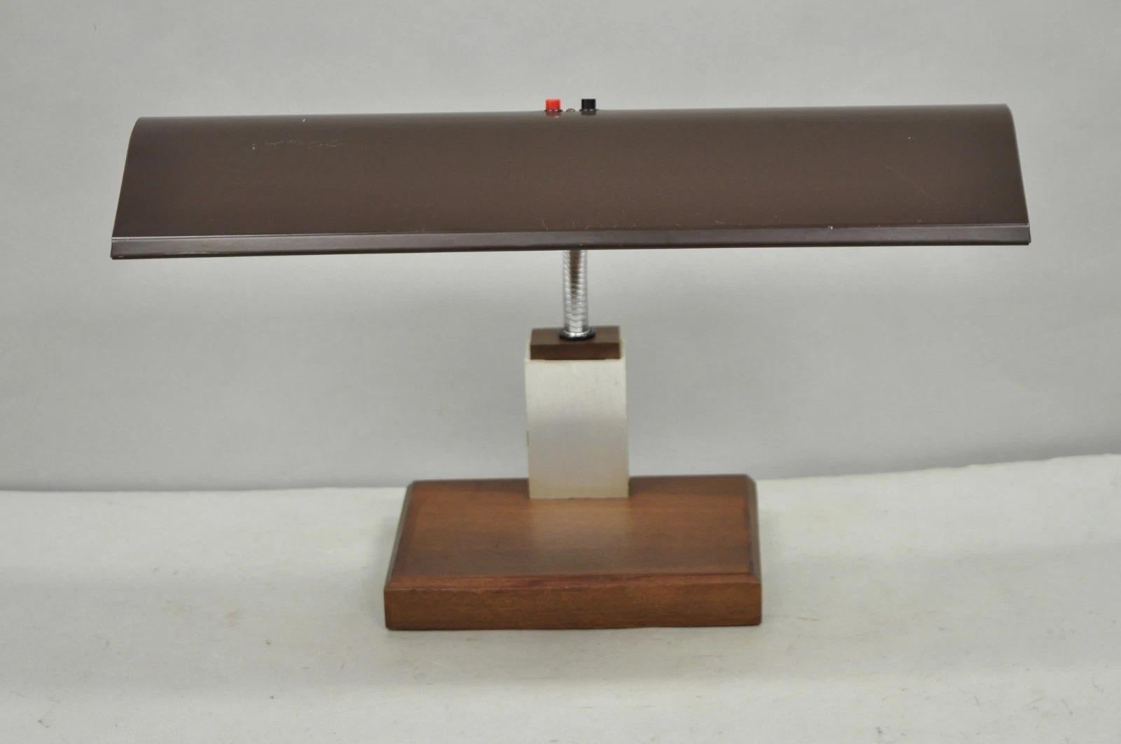 Mid-Century Modern Vintage Mid Century Modern Gooseneck Walnut Base Brown Mad Men Desk Lamp For Sale
