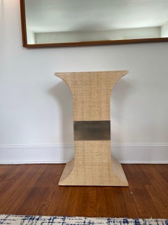 Pedestal Vintage Mid-Century Modern enveloppé de toile de gazon et garniture en laiton