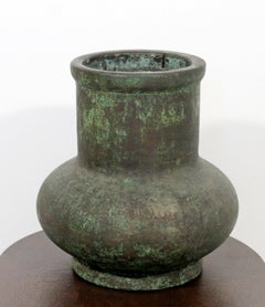 Vintage Mid Century Modern Green Bronze Copper Glaze Pottery Signed Clewell