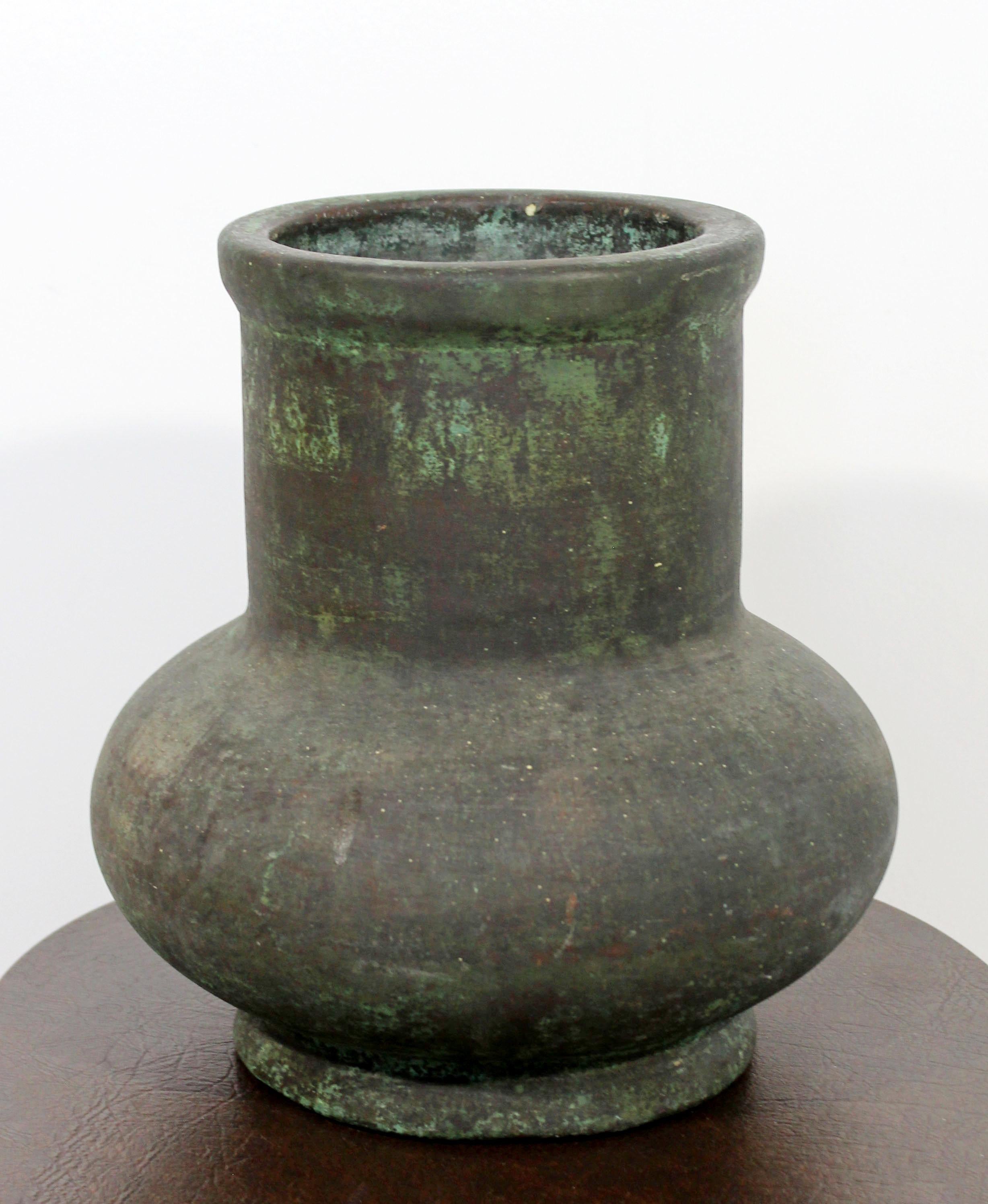 American Vintage Mid-Century Modern Green Bronze Copper Glaze Pottery Signed Clewell
