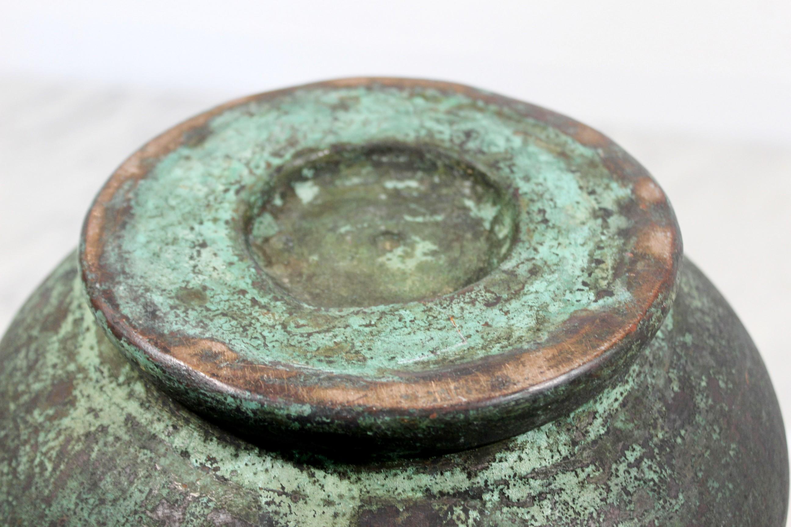Ceramic Vintage Mid-Century Modern Green Bronze Copper Glaze Pottery Signed Clewell