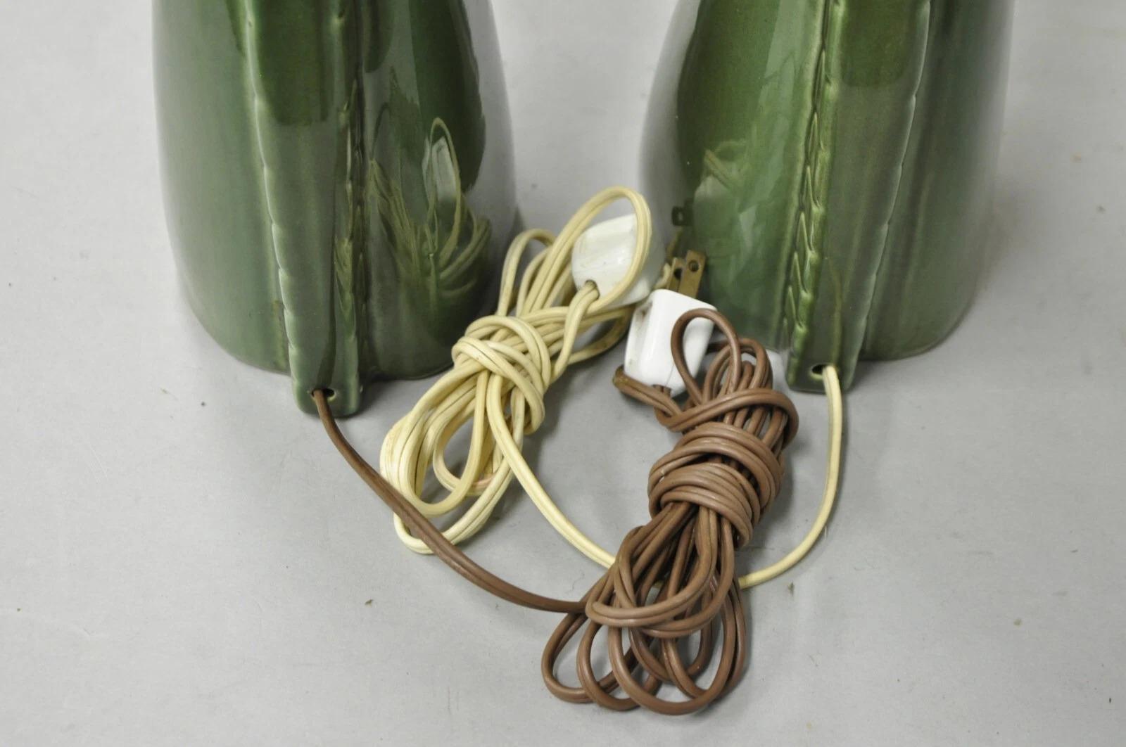 Vintage Mid Century Modern Green Glazed Ceramic Horse Head Table Lamps - a Pair For Sale 1