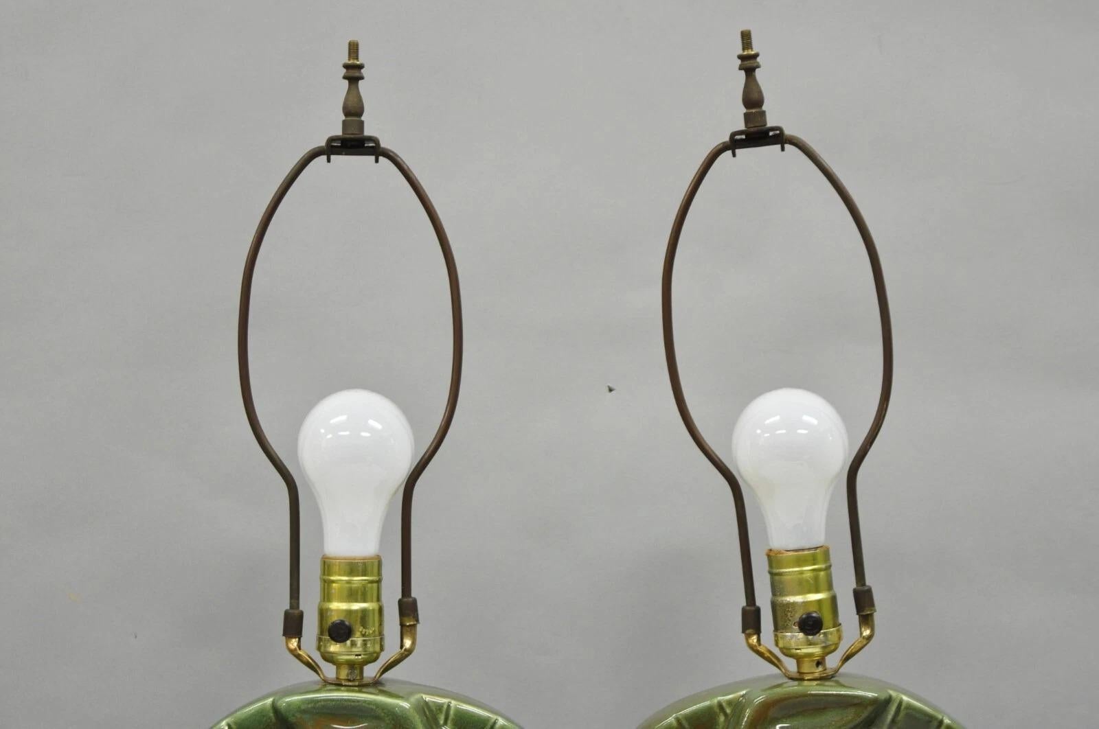 Vintage Mid Century Modern Green Glazed Ceramic Horse Head Table Lamps - a Pair For Sale 2