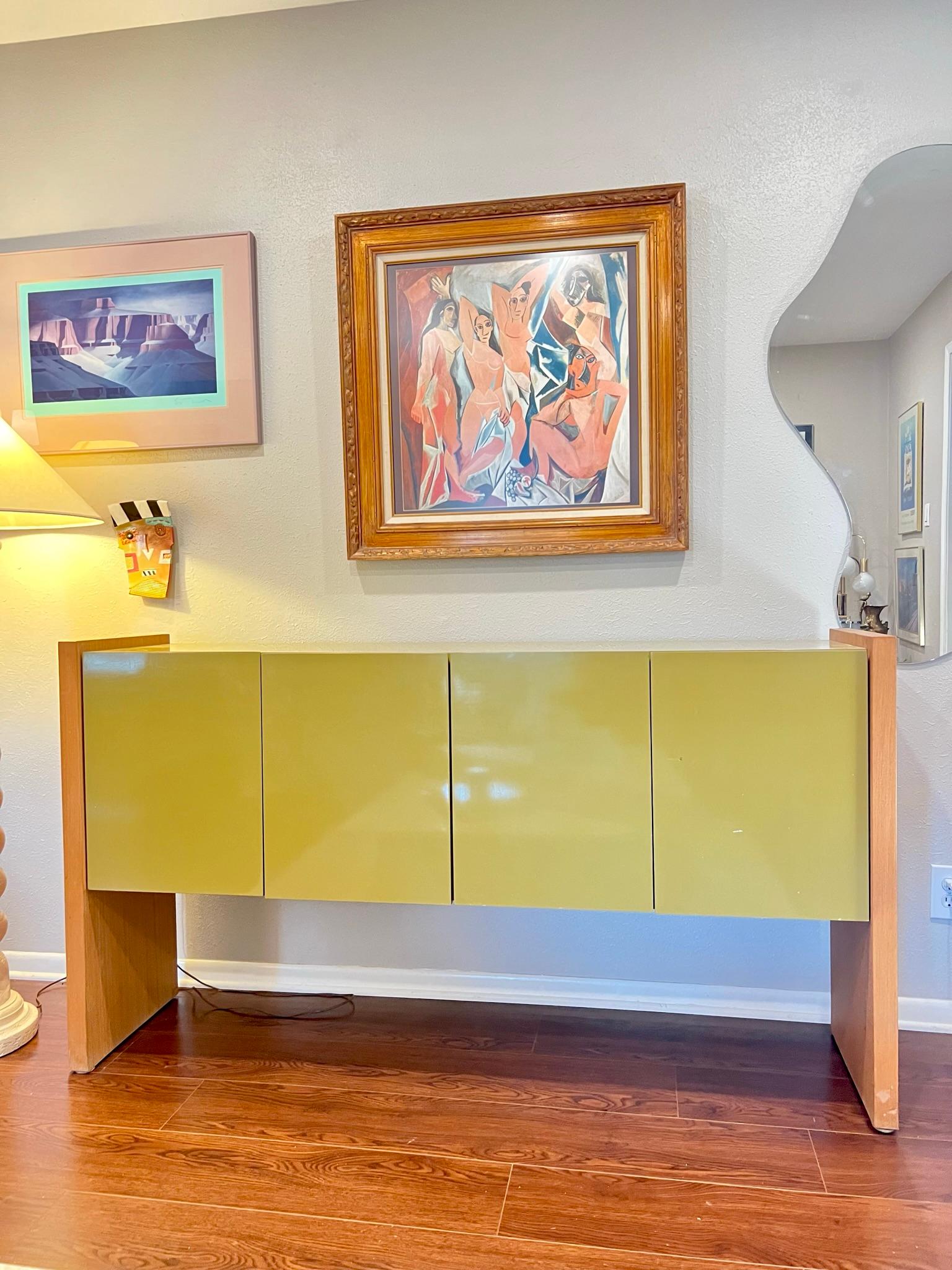 Vintage Mid-Century Modern Green Lacquer and Wood Milo Baughman Credenza 12