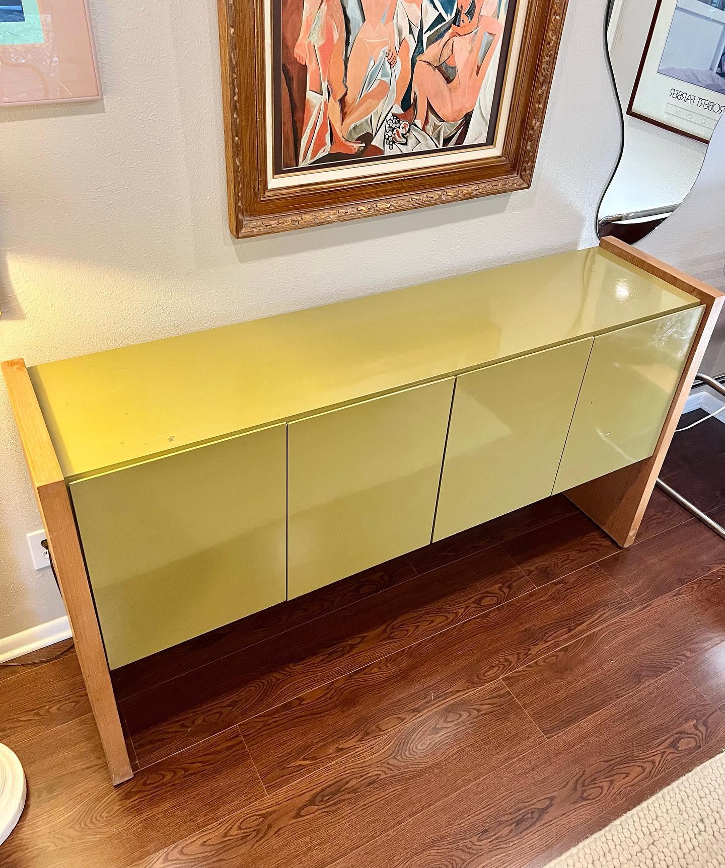 Vintage Mid-Century Modern Green Lacquer and Wood Milo Baughman Credenza 3