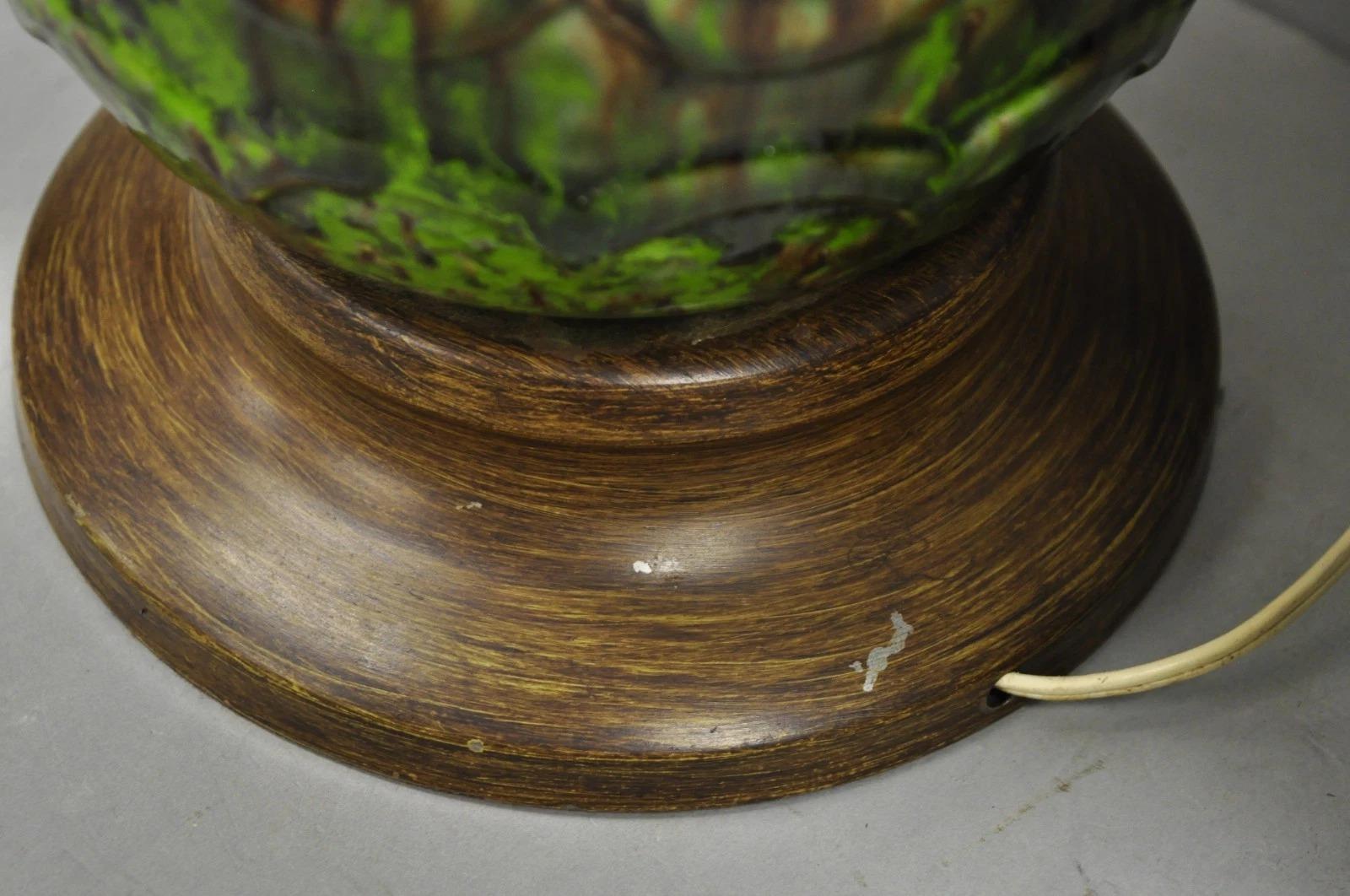 Vintage Mid Century Modern Green Lava Glazed Ceramic Pierced Table Lamps - Pair For Sale 1