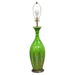 Vintage Mid Century Modern Green Lava Glazed Ceramic Pottery Italian Table Lamp