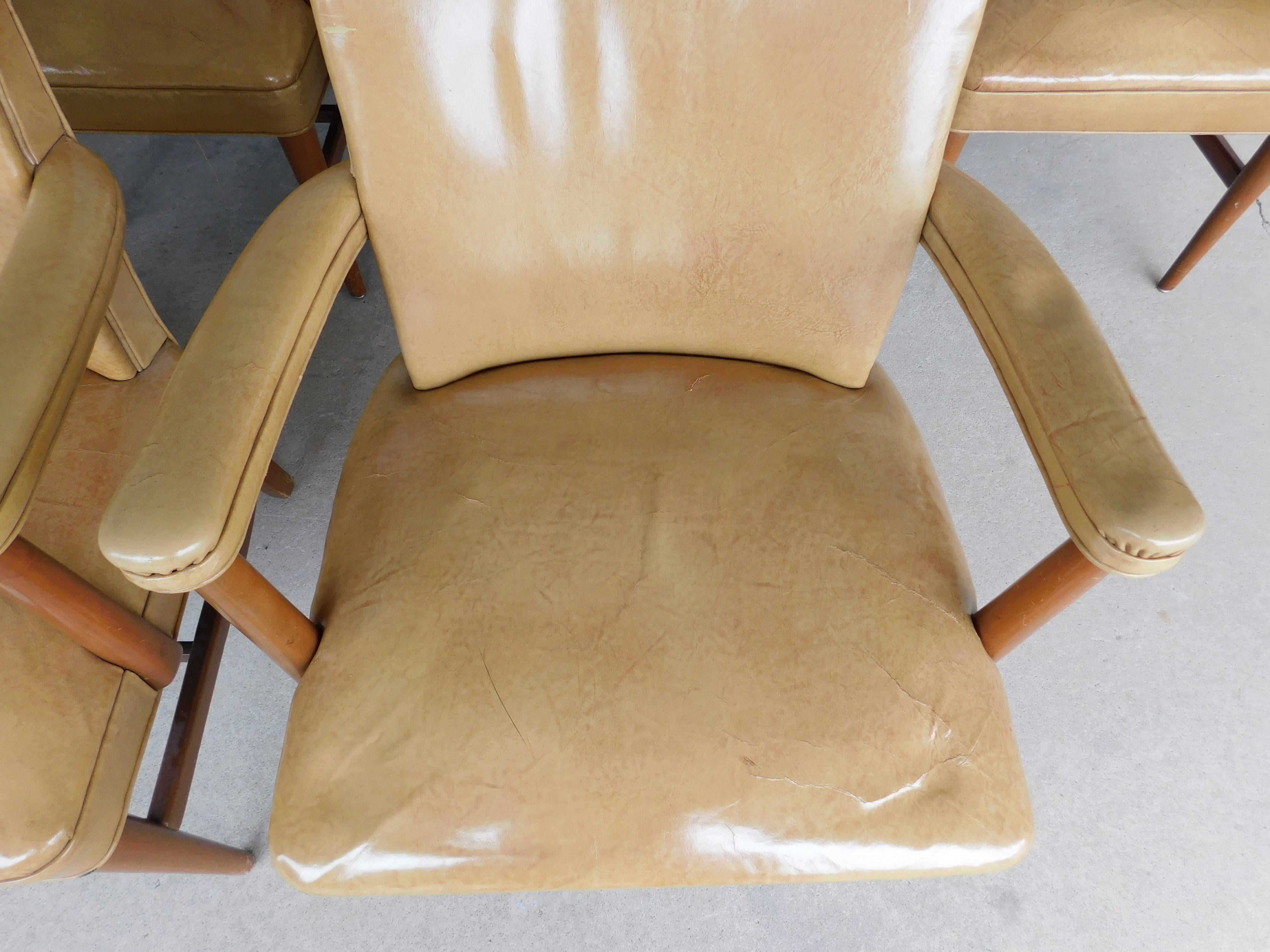 Vintage Mid-Century Modern Gunlocke Leather Conference Office Chairs Set of, 8 For Sale 2