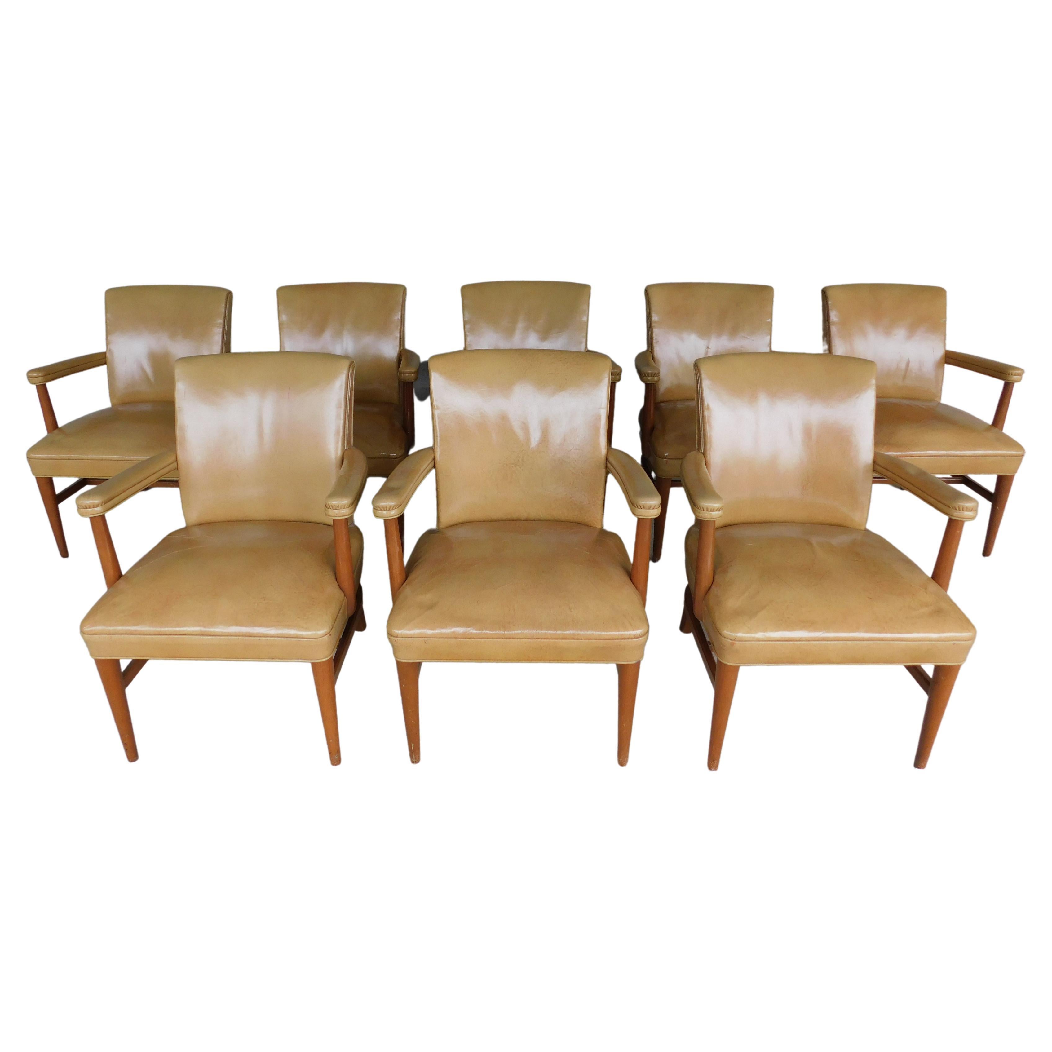 Vintage Mid-Century Modern Gunlocke Leather Conference Office Chairs Set of, 8