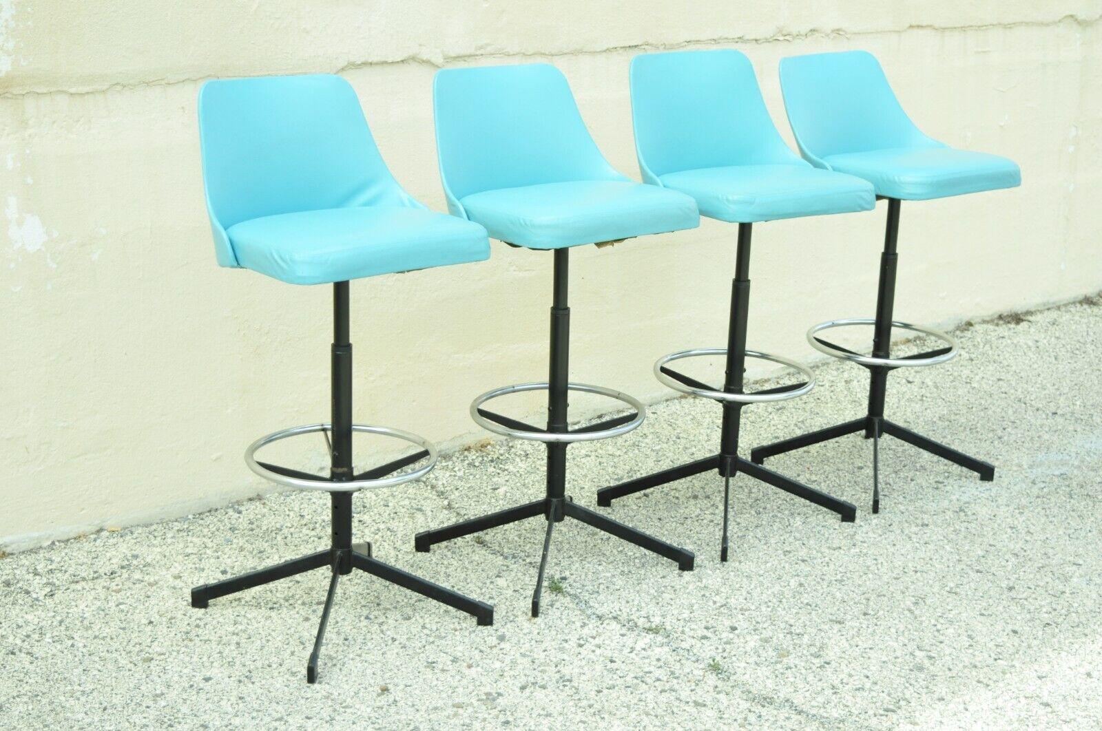 Vintage Mid-Century Modern Hamilton Cosco Blue Vinyl Metal Bar Stool, Set of 4 4